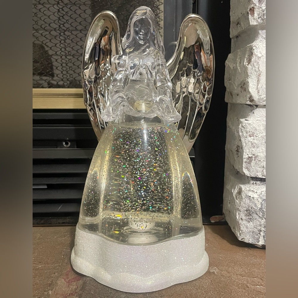 Silver and Clear Angel Figurine light color change battery operated